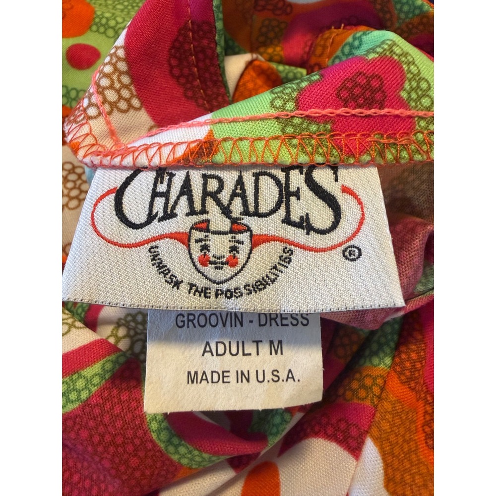 Charades Groovin Dress Pink Orange Floral Bell hippie Retro 60s 70s Costume M - Picture 7 of 7